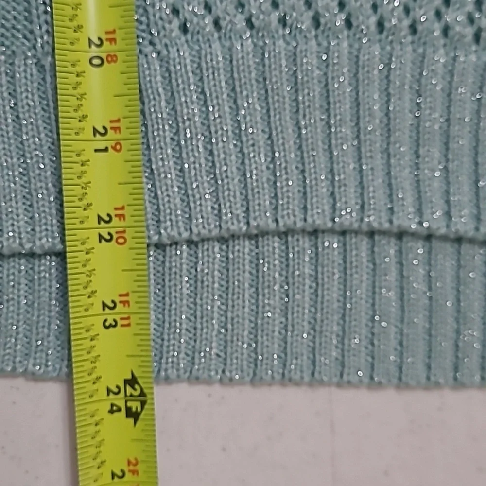 New York & Company Aqua Cowl Neck Sweater with Silver Threading size Large